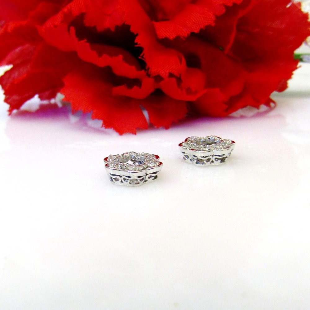 Diamond Flower Earring Enhancer Jackets 10k White Gold Natural Genuine Real - Picture 5 of 9